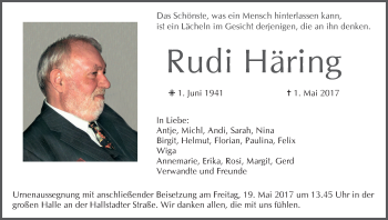 Anzeige von Rudi Häring von MGO