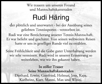 Anzeige von Rudi Häring von MGO