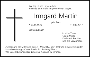 Anzeige von Irmgard Martin von MGO