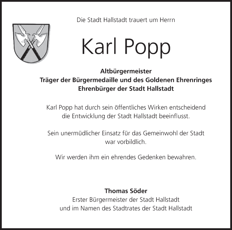  Traueranzeige für Karl Popp vom 20.05.2017 aus MGO