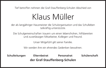 Traueranzeige von Klaus Müller