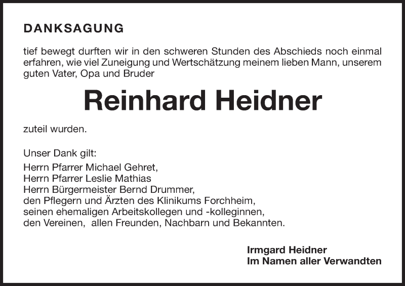  Traueranzeige für Reinhard Heidner vom 05.05.2017 aus MGO