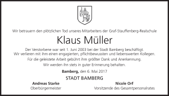 Traueranzeige von Klaus Müller