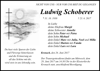 Anzeige von Ludwig Schoberer von MGO