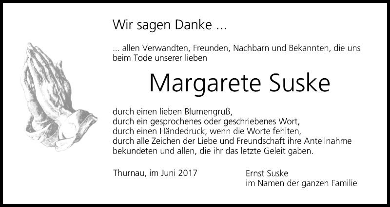  Traueranzeige für Margarete Suske vom 02.06.2017 aus MGO