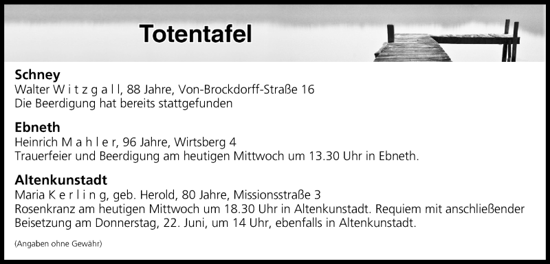  Traueranzeige für Totentafel vom 21.06.2017 vom 21.06.2017 aus MGO
