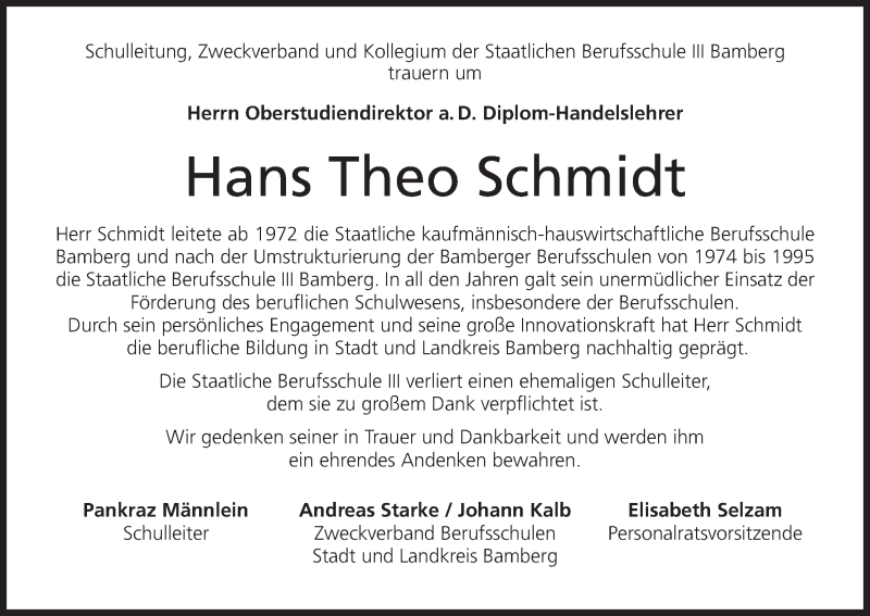  Traueranzeige für Hans Theo Schmidt vom 21.06.2017 aus MGO