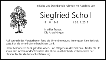 Anzeige von Siegfried Scholl von MGO