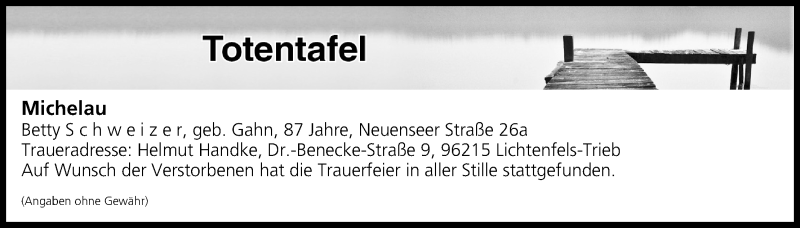  Traueranzeige für Totentafel vom 24.06.2017 vom 24.06.2017 aus MGO