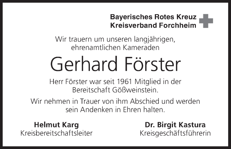  Traueranzeige für Gerhard Förster vom 17.06.2017 aus MGO