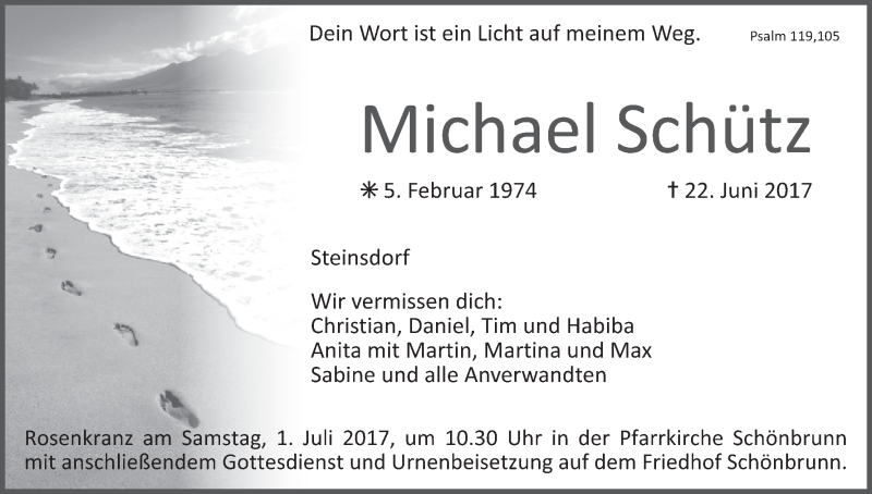  Traueranzeige für Michael Schütz vom 28.06.2017 aus MGO