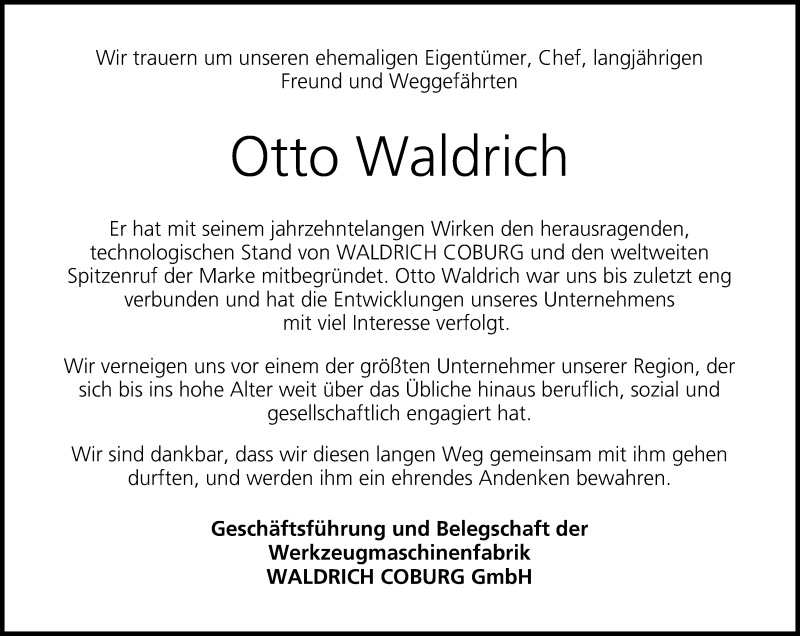  Traueranzeige für Otto Waldrich vom 19.07.2017 aus MGO