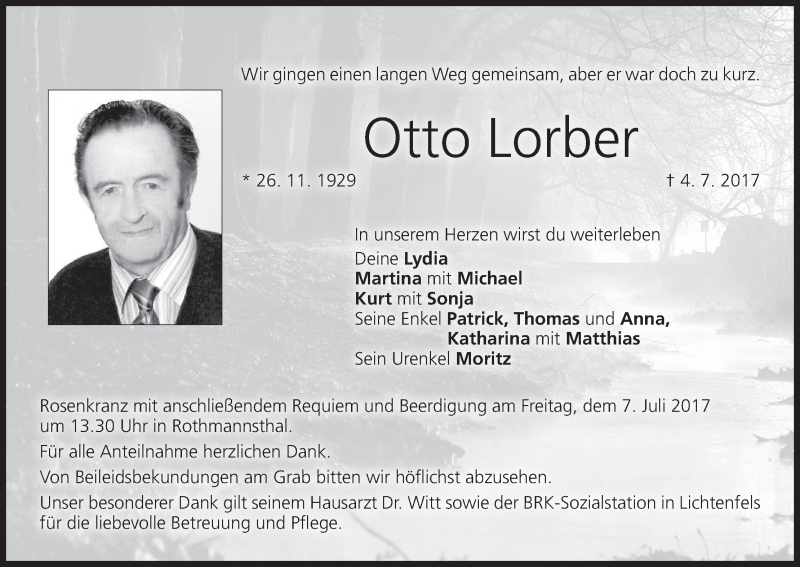  Traueranzeige für Otto Lorber vom 05.07.2017 aus MGO