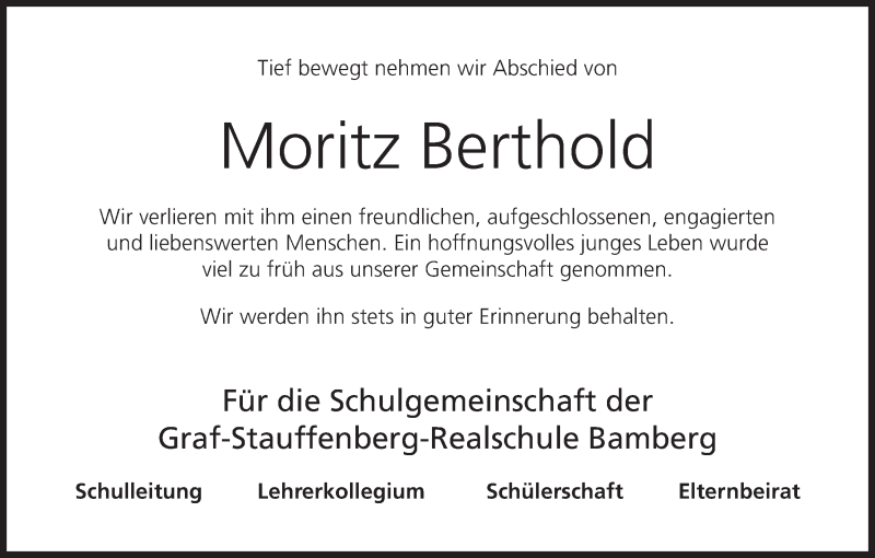  Traueranzeige für Moritz Berthold vom 07.07.2017 aus MGO