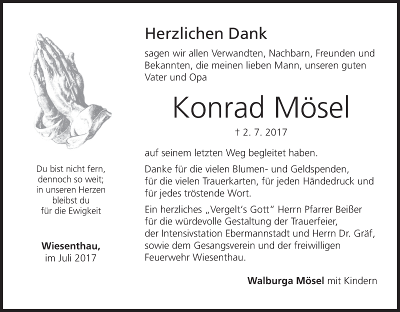  Traueranzeige für Konrad Mösel vom 15.07.2017 aus MGO