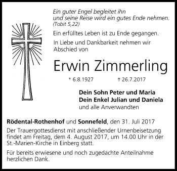 Anzeige von Erwin Zimmerling von MGO