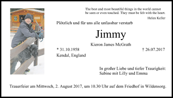 Traueranzeige von Kieron James McGrath
