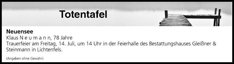  Traueranzeige für Totentafel vom 13.07.2017 vom 13.07.2017 aus MGO