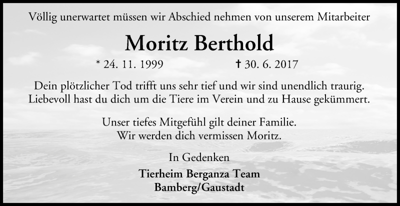  Traueranzeige für Moritz Berthold vom 08.07.2017 aus MGO