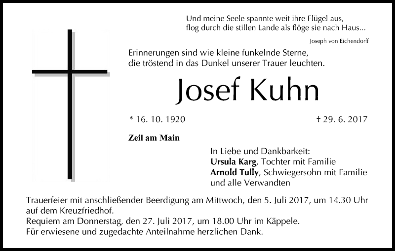  Traueranzeige für Josef Kuhn vom 03.07.2017 aus MGO