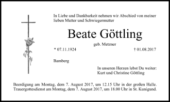 Traueranzeige von Beate Göttling