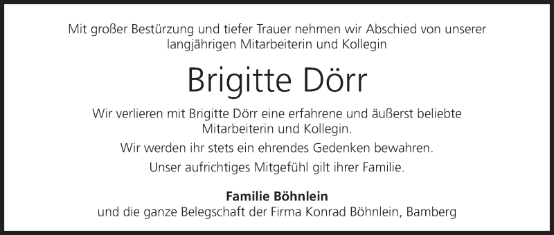  Traueranzeige für Brigitte Dörr vom 30.08.2017 aus MGO
