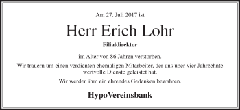Traueranzeige von Erich Lohr