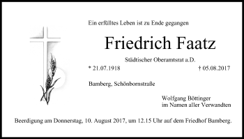 Traueranzeige von Friedrich Faatz