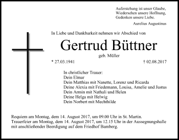 Traueranzeige von Gertrud Büttner