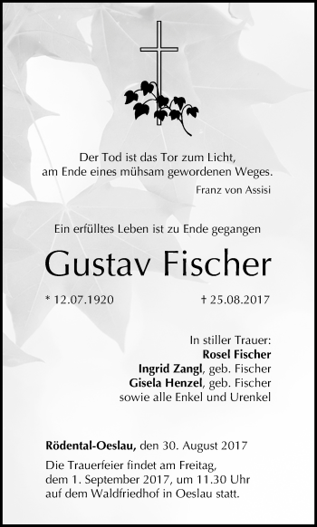 Anzeige von Gustav Fischer von MGO