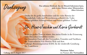 Anzeige von Hans-Joachim und Karin Gerhardt von MGO