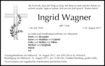 Anzeige von Ingrid Wagner von MGO