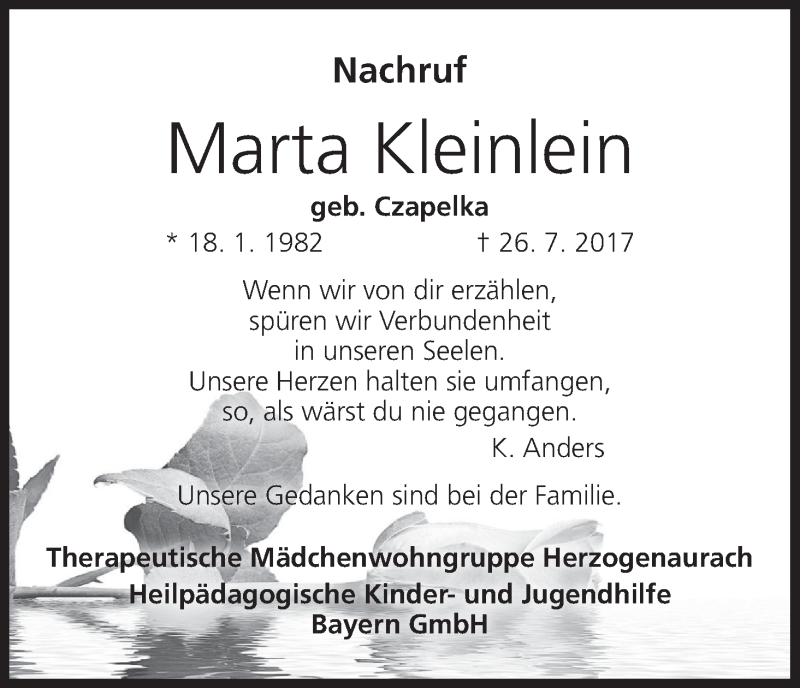  Traueranzeige für Marta Kleinlein vom 05.08.2017 aus MGO