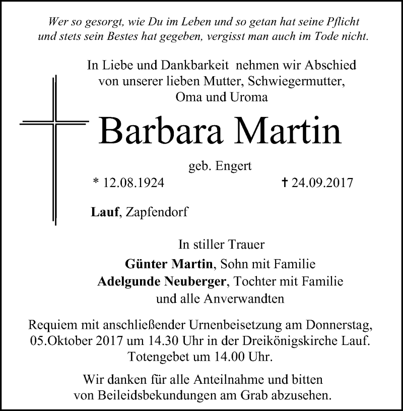 Barbara Martin Traueranzeige Frankende