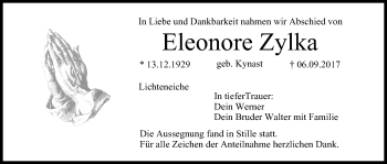 Traueranzeige von Eleonore Zylka