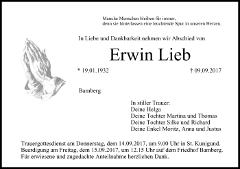 Traueranzeige von Erwin Lieb