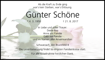 Gunter Schone Traueranzeige Trauer Infranken De