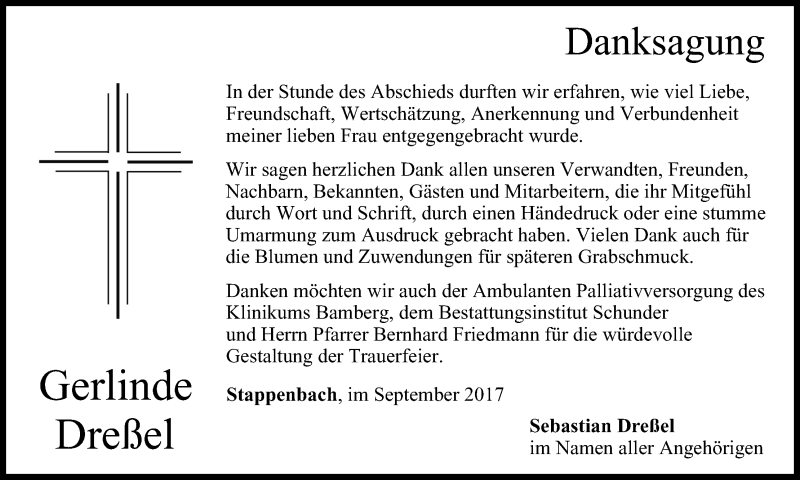  Traueranzeige für Gerlinde Dreßel vom 16.09.2017 aus MGO