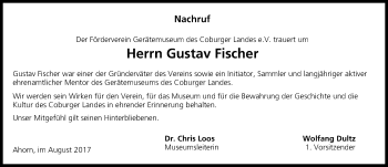 Anzeige von Gustav Fischer von MGO