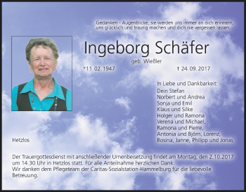 Anzeige von Ingeborg Schäfer von MGO