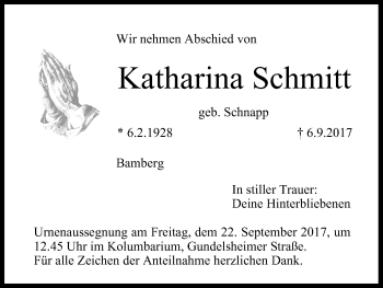 Traueranzeige von Katharina Schmitt