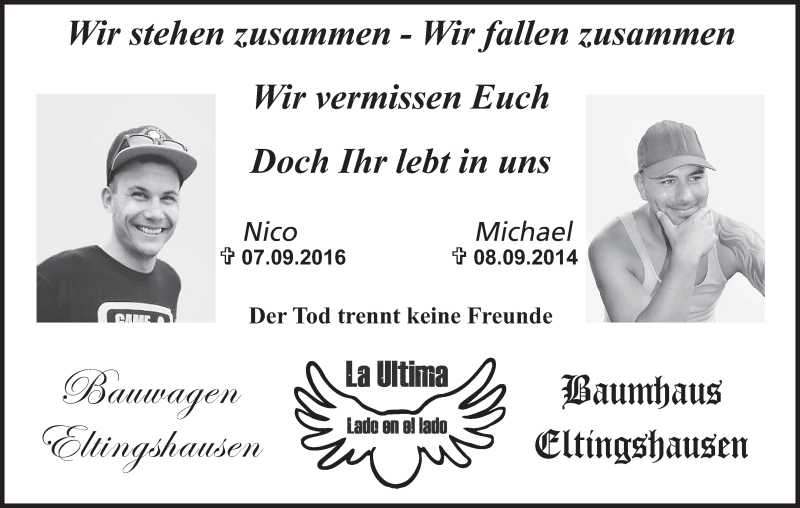  Traueranzeige für Nico und Michael  vom 07.09.2017 aus MGO