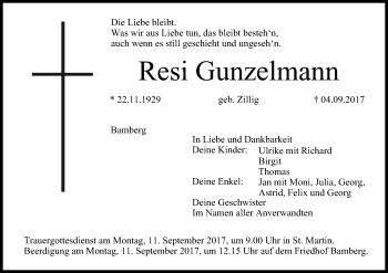 Traueranzeige von Resi Gunzelmann