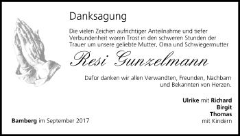 Traueranzeige von Resi Gunzelmann