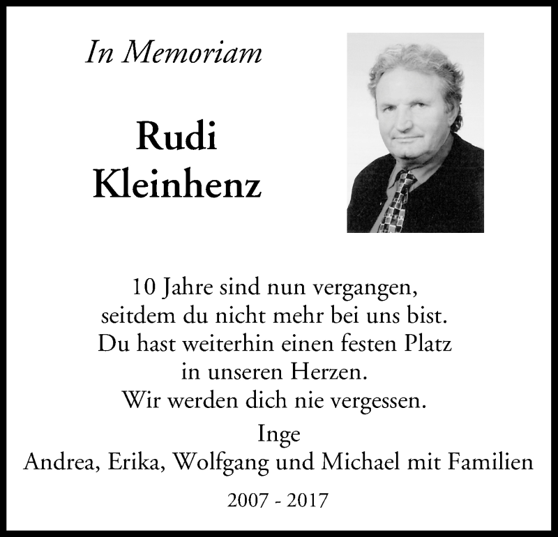  Traueranzeige für Rudi Kleinhenz vom 30.09.2017 aus MGO