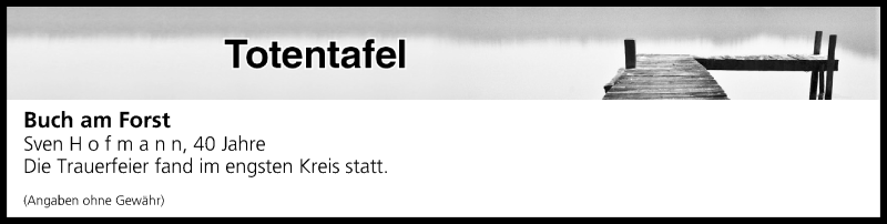  Traueranzeige für Totentafel  vom 02.09.2017 aus MGO