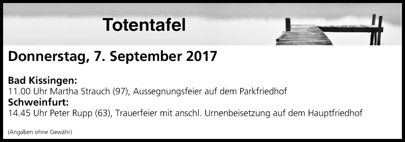  Traueranzeige für Totentafel vom 07.09.2017 vom 07.09.2017 aus MGO