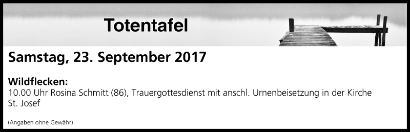  Traueranzeige für Totentafel vom 23.09.2017 vom 23.09.2017 aus MGO