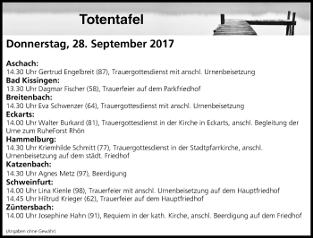 Anzeige von Totentafel vom 28.09.2017 von MGO