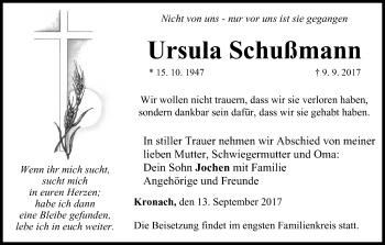 Anzeige von Ursula Schußmann von MGO